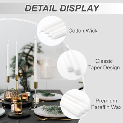 10-Inch Ivory Taper Candles - Dripless Smokeless Tapered Candle Cream Unscented Candlesticks Paraffin Wax Long Slow Burning Tall Candle Sticks for Dinner Business Wedding Restaurants 12 Pack