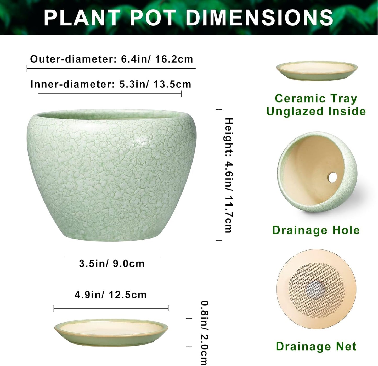 6 Inch Plant Pot - Ceramic Pots for Plants with Drainage Hole and Saucer, Round Succulent Planter Indoor Outdoor, Modern Flower Pot for Snake Plants, Home Decor, Gifts for Plant Lover, Blue