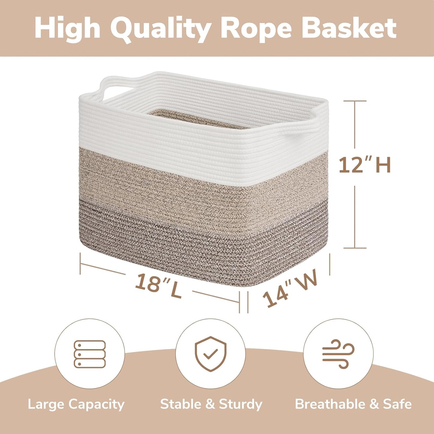 Goodpick Cube Storage Bins - Towel, Book, Cloth, Shoes, Closet Shelf Woven Baskets for Office, Baby Laundry, Toys, 13''x10''x9''