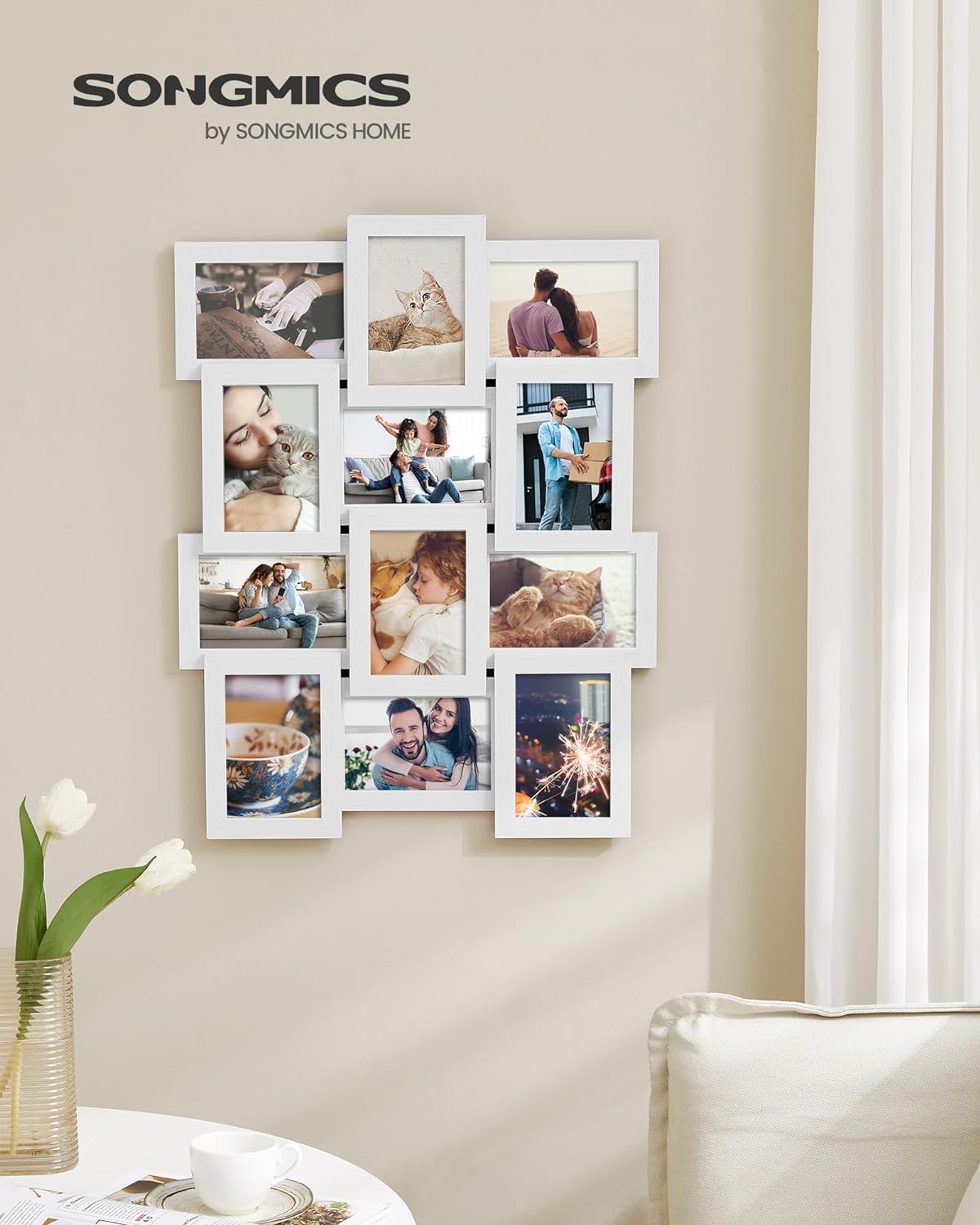 SONGMICS Collage Picture Frames, 4x6 for Wall Decor, Multi Family Photo for Gallery Decor, Hanging Display, Set of 12, Rustic Brown URPF026X01