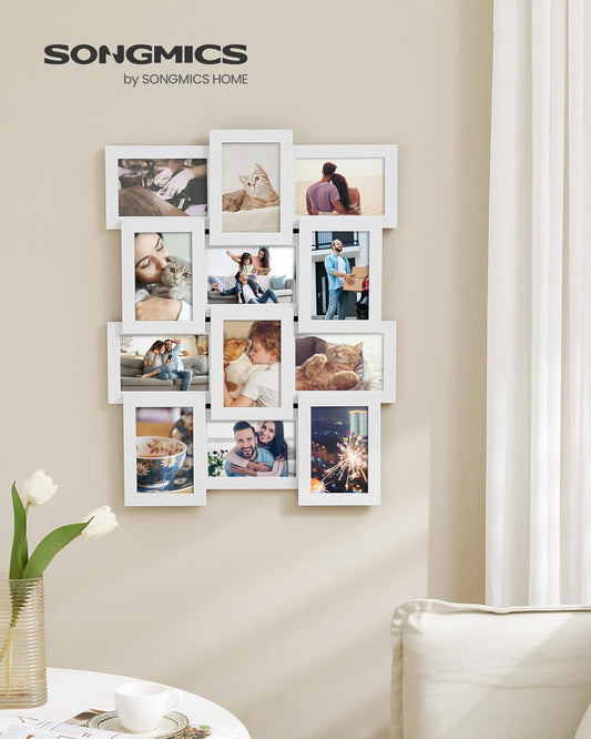 SONGMICS Collage Picture Frames, 4x6 for Wall Decor, Multi Family Photo for Gallery Decor, Hanging Display, Set of 12, Rustic Brown URPF026X01