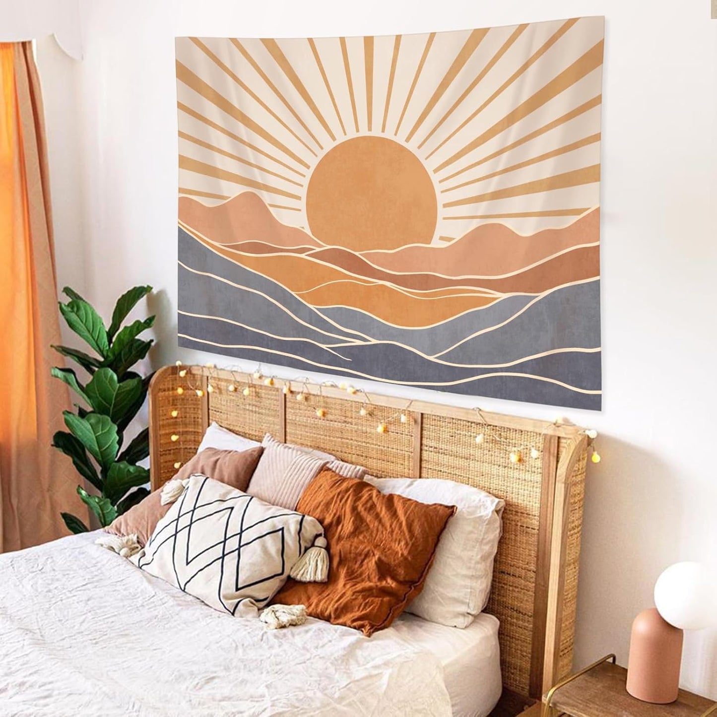 Lunerfex Bohemian Mandala Sunrise Wall Tapestry, Abstract Mountain Scenery Tapestries for Home Decor, Boho Tapestry 48x36 Inch