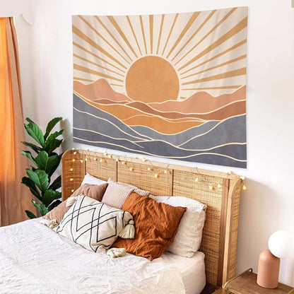 Lunerfex Bohemian Mandala Sunrise Wall Tapestry, Abstract Mountain Scenery Tapestries for Home Decor, Boho Tapestry 48x36 Inch