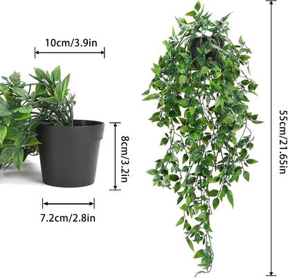 Whonline Fake Hanging Plants, Artificial Small Potted Plants for Indoor Outdoor Aesthetic Office Living Room Shelf Decor (1 Pack)