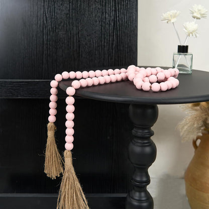 OMISHE 59in Wood Bead Garland with Tassels, Decorative Beads, Farmhouse Wooden Beads Garland for Wall Hanging Home Festival Decor, Aqua, Teal