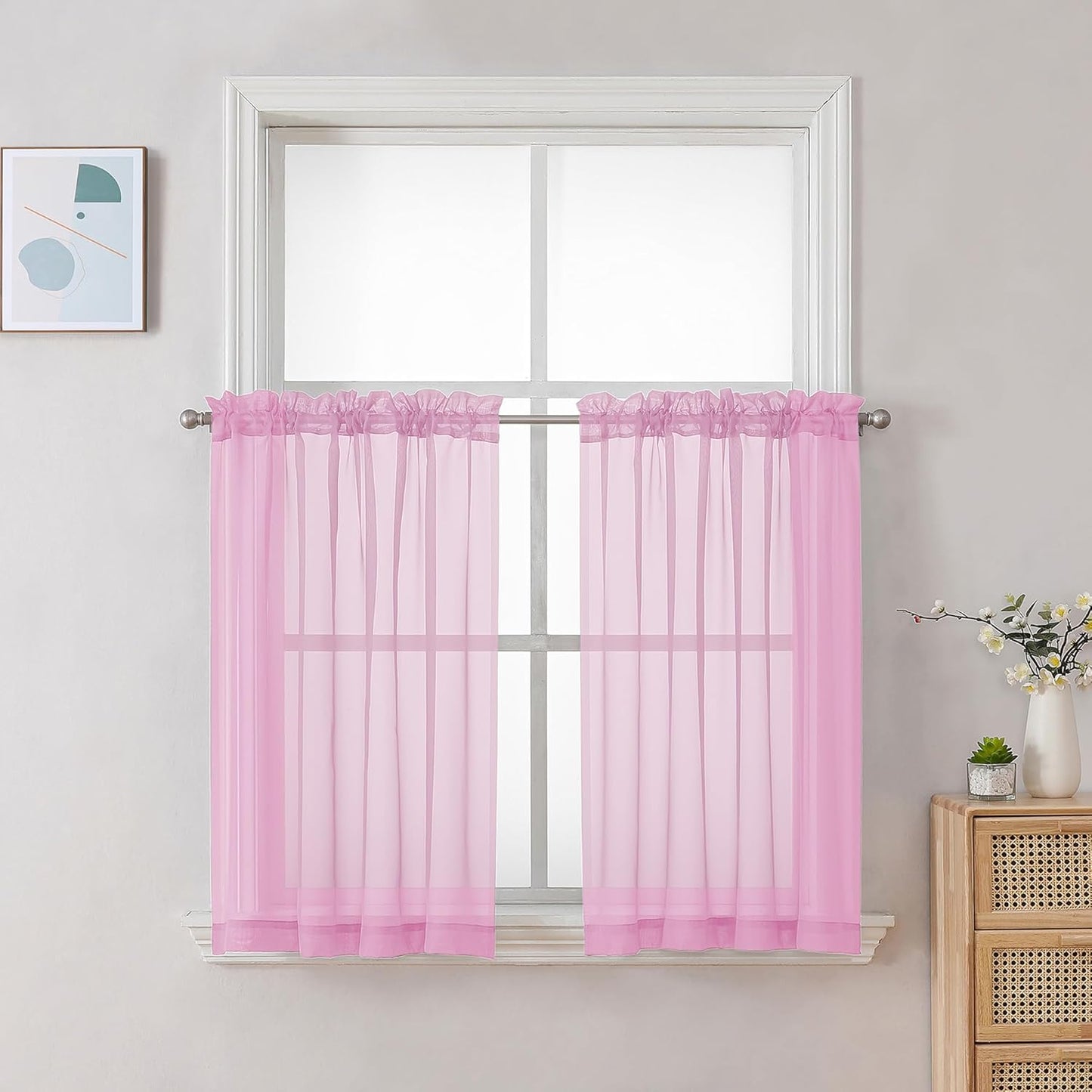 Chyhomenyc Sheer White Valances for Windows 2 Pack, Small Window Curtains for Living Room Bathroom Cafe Laundry Basement, Modern Top Dual Rod Pocket Voile Curtain, 42W x 14L inches, White - Colors A
