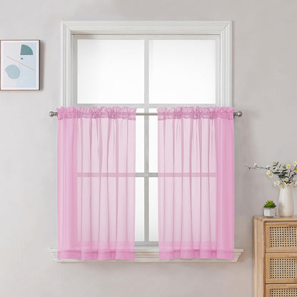 Chyhomenyc Sheer White Valances for Windows 2 Pack, Small Window Curtains for Living Room Bathroom Cafe Laundry Basement, Modern Top Dual Rod Pocket Voile Curtain, 42W x 14L inches, White - Colors A