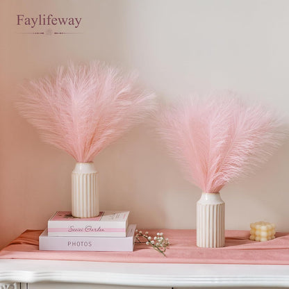 50pcs Pampas Grass 17in for Living Room Decor, Blush Pink Pampas Grass Decor, Fluffy Pink Flowers for Home Birthday Bathroom Baby Shower Wall Bow Decor(Blush & Cream & Pink)