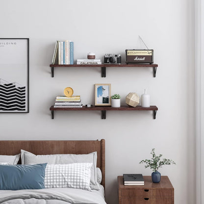 YGEOMER Floating Shelves for Wall, Different Sizes Dark Carbonized Brown Wall Shelves for Living Room, Bathroom, Bedroom, Kitchen, Home Decor (Set of 4)