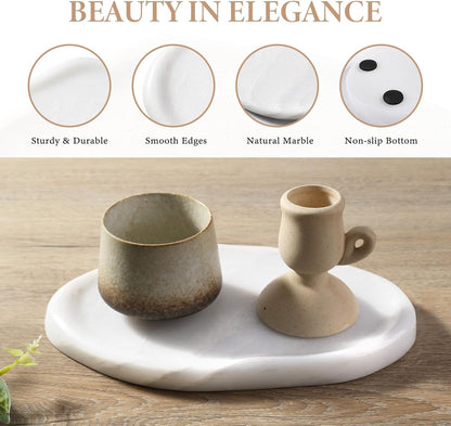 Koville Luxurious Natural Marble Vanity Tray, Cloud Shape Serving Stone Key Tray for Home Decor, 10" x 7" Marble Storage Trays for Bathroom, Stone Plate Holder for Perfume, Candle and Jewelry