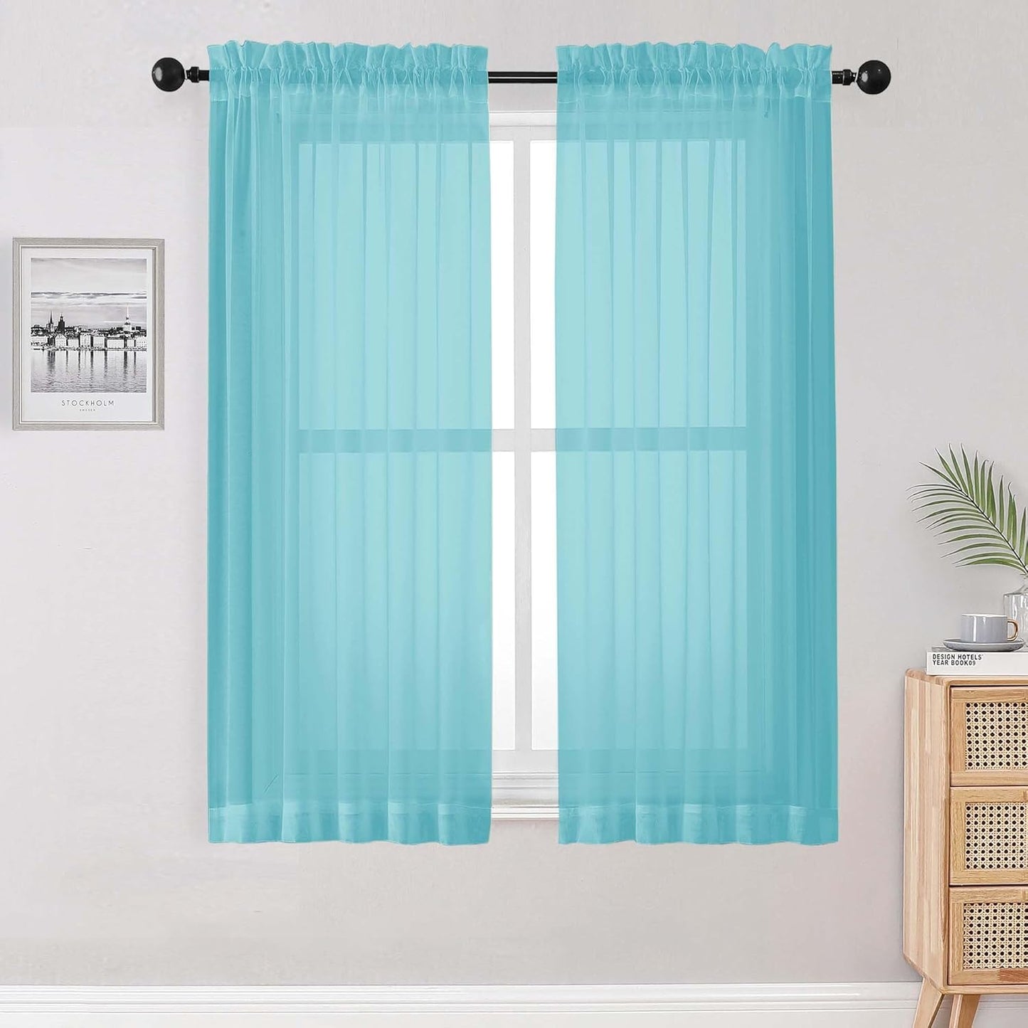OWENIE Sheer Curtains 84 inches Long 2 Panels Set for Living Room/Bedroom, Rod Pocket Voile Sheer Panel Drapes, White, 2pcs, Each 42" W x 84" L - Colors A