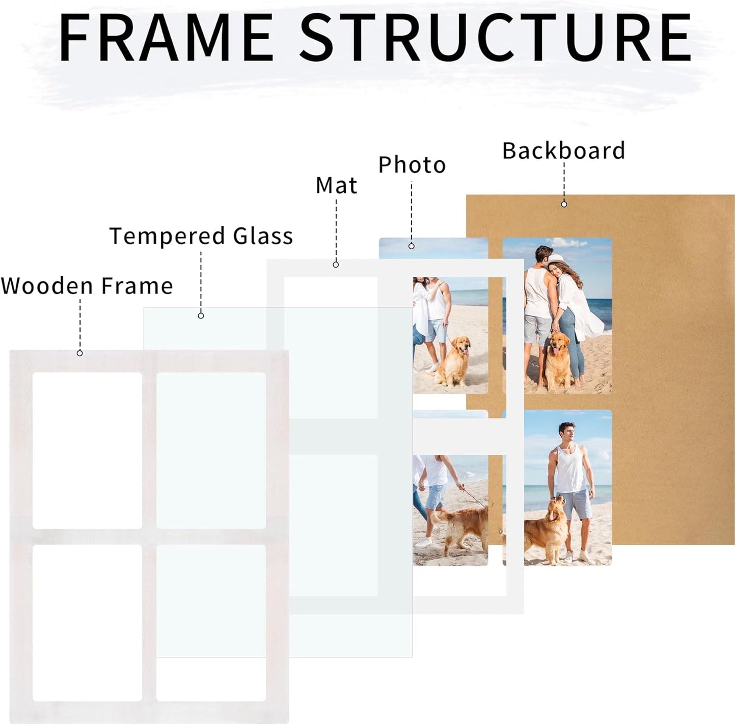 YESKAY 4x6 Picture Frame Collage for Wall Decor, Multiple Photo Collage Frames with Tempered Glass, 7-Opening for 4 x 6 Picture Frames, Rustic Brown, 1 Pack