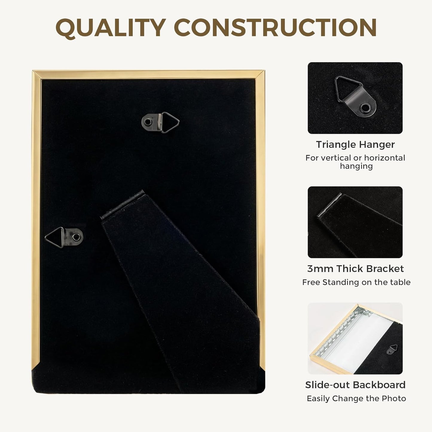 RICHFOCUS Gold 5x7 Floating Picture Frame for Photo 4x6 3.5x5 | 5 x 7 Metal Picture Frames with Double Glass for Tabletop|Modern Photo Frames Wedding|Home Decor