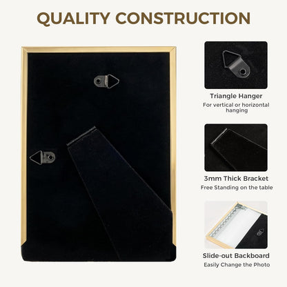 RICHFOCUS Gold 5x7 Floating Picture Frame for Photo 4x6 3.5x5 | 5 x 7 Metal Picture Frames with Double Glass for Tabletop|Modern Photo Frames Wedding|Home Decor