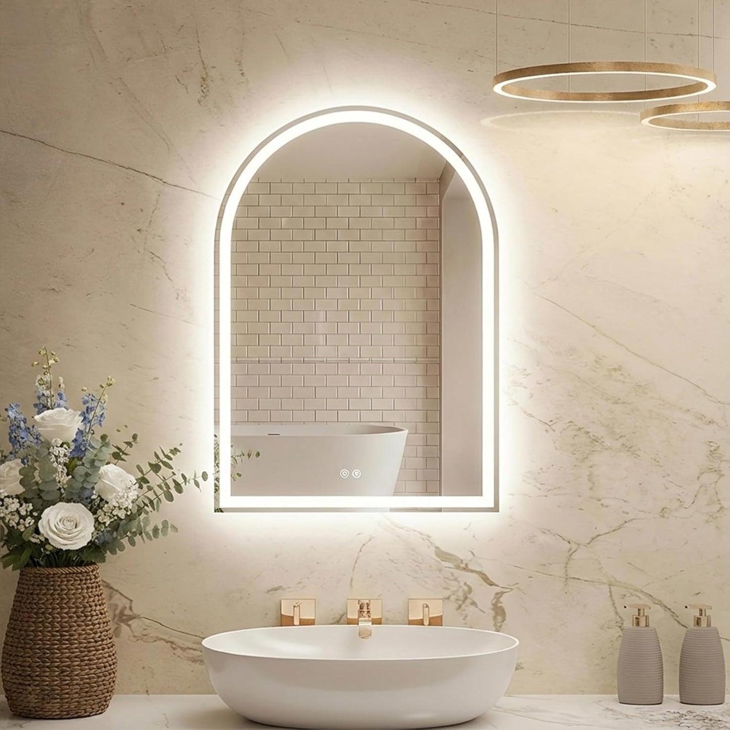 NEWBULIG 20IN Round Bathroom Wall Mirror, Modern Vanity Mirrors for Over Sink, HD Glass Decorative for Entryway, Bedroom & Living Room, Gold