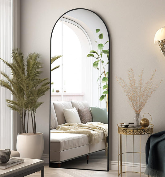 Mirror Full Length, 71"x26" Arched Full Length Mirror, Arch Mirror with Stand, Large Standing Mirrors, Oversized Full Body Mirrors with Aluminum Frame for Bedroom, Living Room (White)
