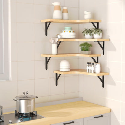 ROMGUAR CRAFT Corner Floating Shelves Wall Mounted Set of 4, Rustic Wood Storage Display Shelves for Home Decor, Bathroom, Kitchen, Bedroom, Living Room, Office (Black)