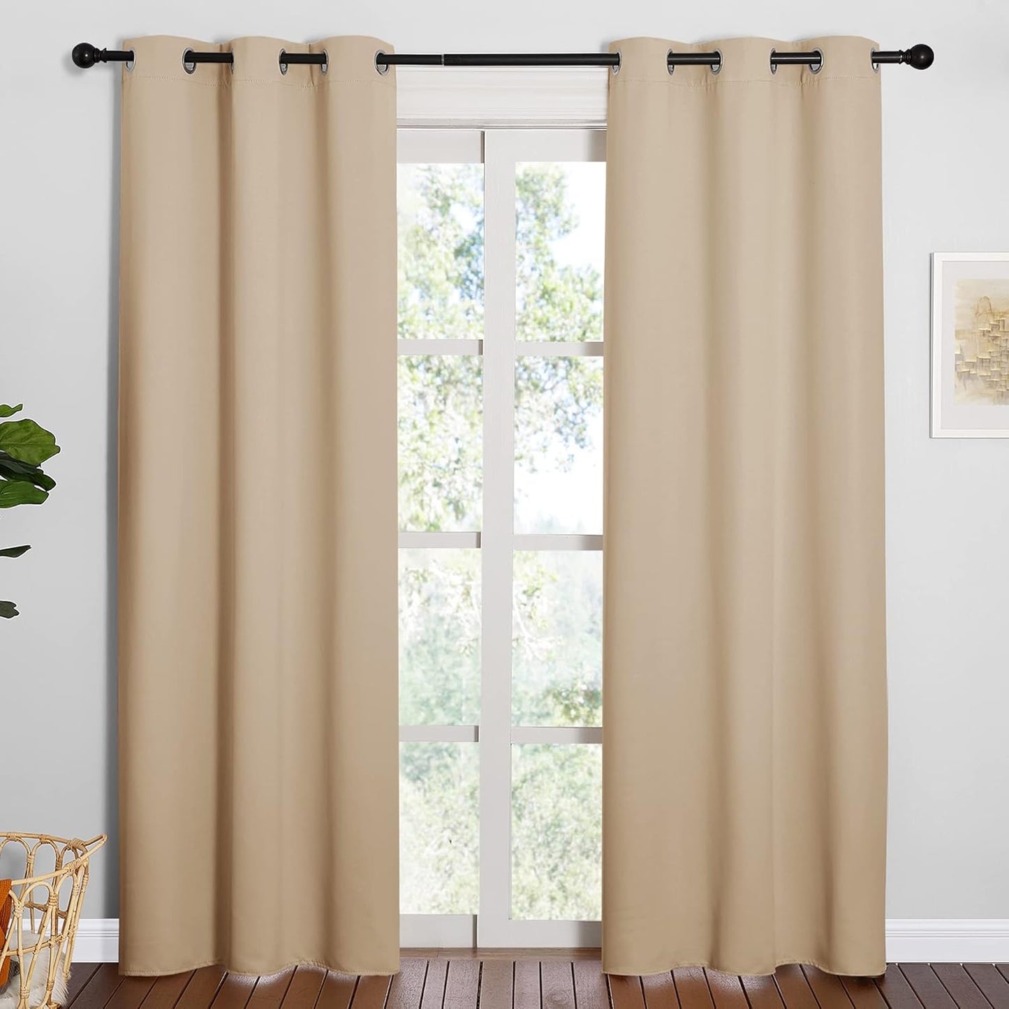 NICETOWN Halloween Pitch Black Solid Thermal Insulated Grommet Blackout Curtains/Drapes for Bedroom Window (2 Panels, 42 inches Wide by 63 inches Long, Black) - Colors D