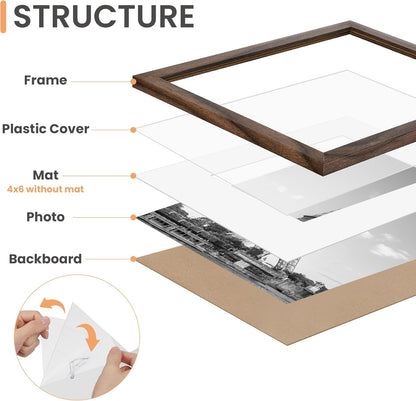 upsimples 19 Pack Picture Frames Collage Wall Decor for Mounting or Tabletop Display, Photo Gallery Frame Set for Family, Multi Sizes Including 8x10, 5x7, 4x6, Brown