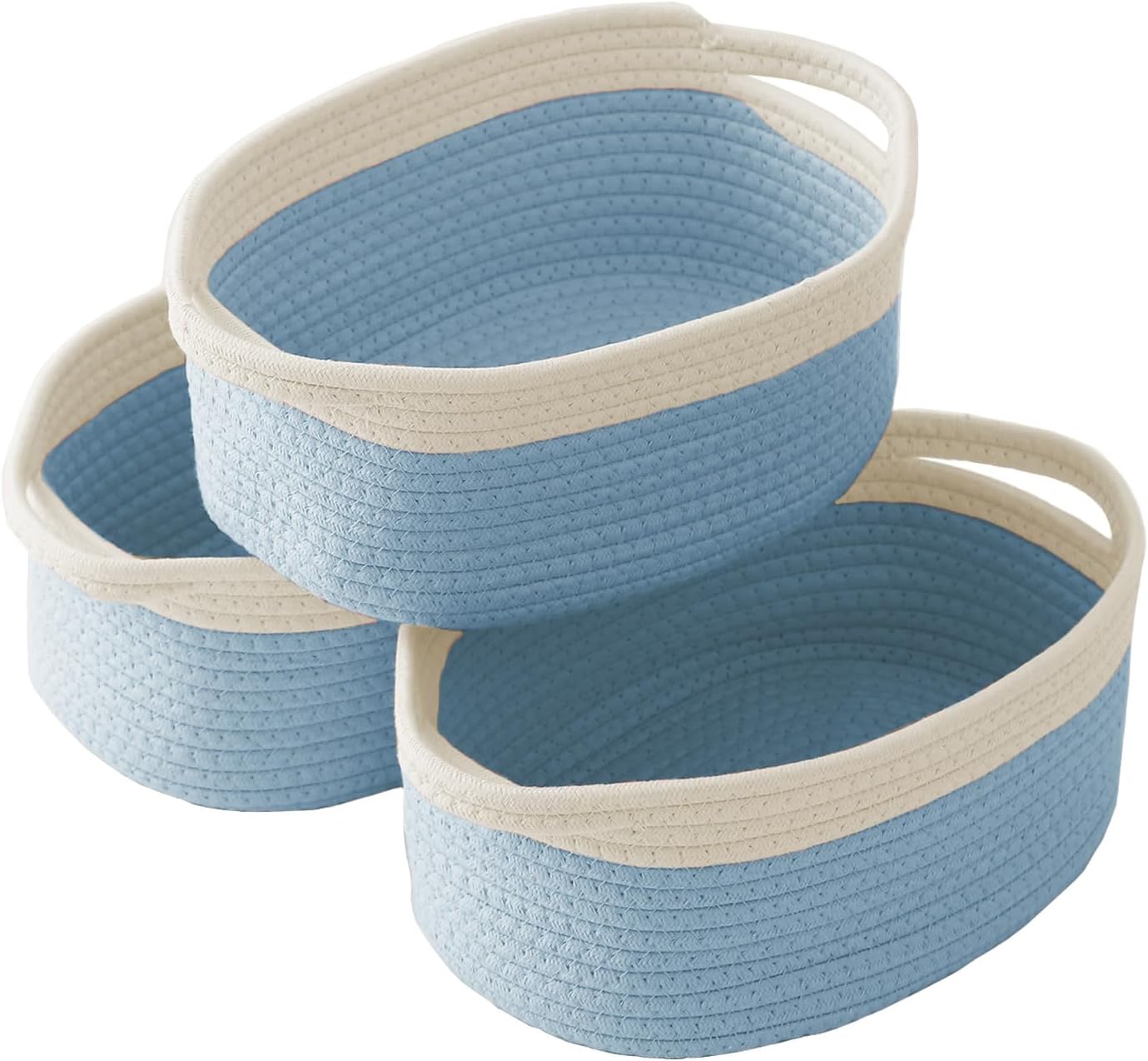 JMvicyroam Woven Basket,Small Rope Storage Bin with Handles & Ribbon Bag, Organizer for Shelves Closets,Gift Basket Empty for Birthday,Books,Dog Toys,White