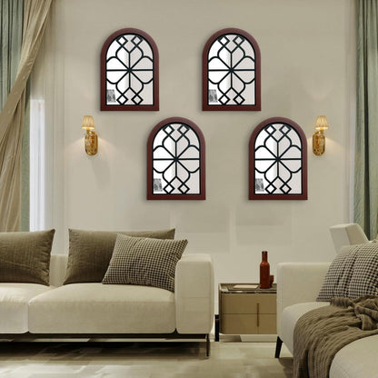 ZEXUIRU 4 Set. Rustic Wall Mirrors for Bedroom Bathroom Living Room Entryway Wood Farmhouse Square Easy to Hang Framed Decorative Accent Hanging Wall-Mounted Mirror Set for Living Room - Black