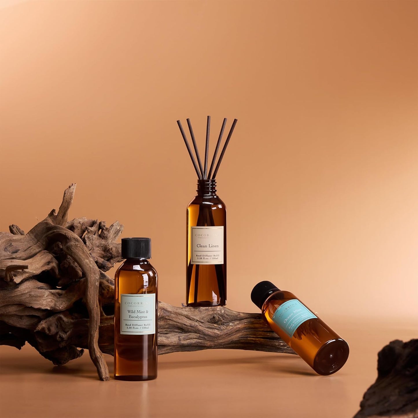 COCORRÍNA Reed Diffuser Set, 10.2oz Scented Oil Refill 3 Pack, Cashmere Vanilla, Ocean Mist, Lavender Garden, Long Lasting Oil Diffuser Refill with 18 Sticks for Bathroom & Bedroom