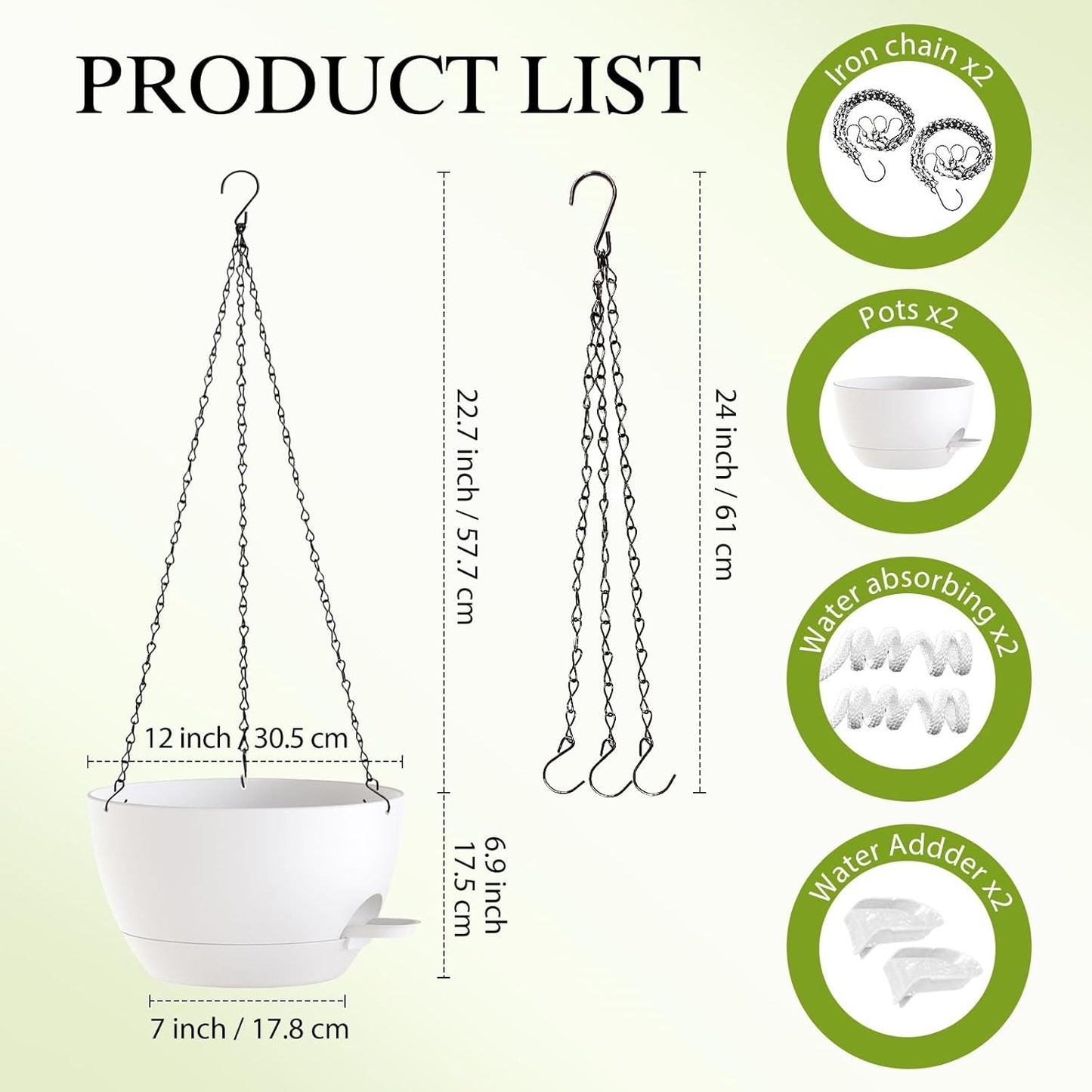 12 Inch Hanging Baskets 2 PC with Chains, Self-Watering Hanging Planters for Indoor Outdoor Plants, Plastic Hanging Flower Pots,Black