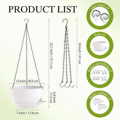 12 Inch Hanging Baskets 2 PC with Chains, Self-Watering Hanging Planters for Indoor Outdoor Plants, Plastic Hanging Flower Pots,Black
