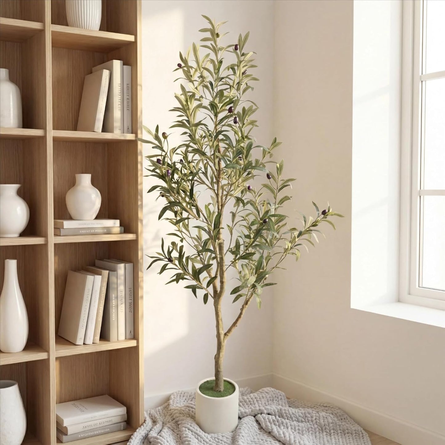 Faux Olive Tree, 5FT Artificial Olive Trees with Lifelike Olive Branches and Fruits, Fake Floor Plants with Pot for Indoor Home Office Living Room Outdoor Decor