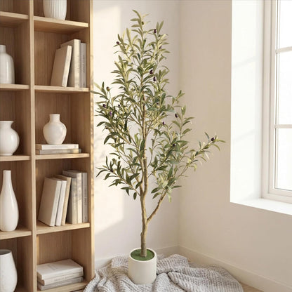 Faux Olive Tree, 5FT Artificial Olive Trees with Lifelike Olive Branches and Fruits, Fake Floor Plants with Pot for Indoor Home Office Living Room Outdoor Decor