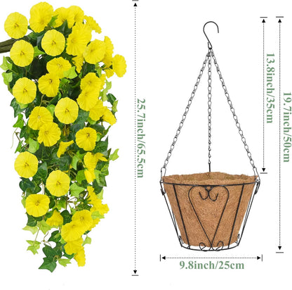 Waipfaru Artificial Hanging Baskets with Flowers, Fake Hanging Plants Outdoors, Urn Fillers for Outside Summer Decor (Fuchsia)