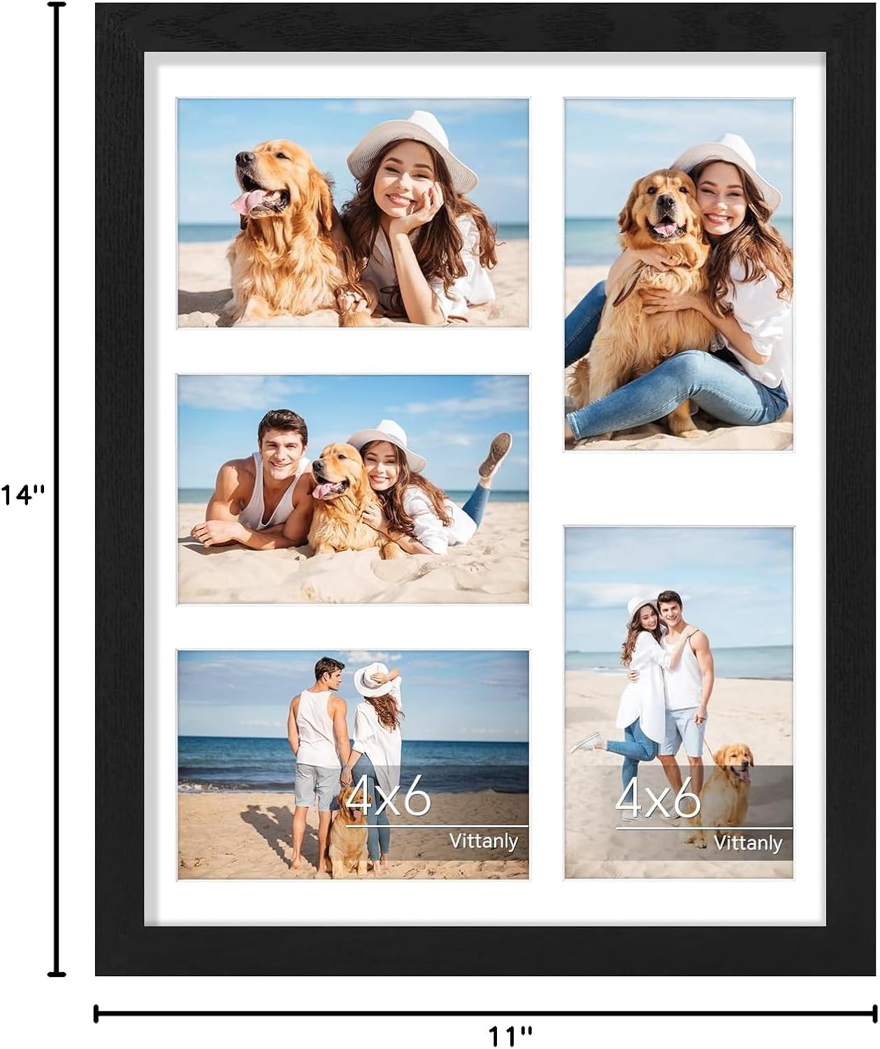 Vittanly 11x14 Collage Picture Frame, Displays 5Pcs 4x6 Pictures with Mat or 1Pcs 11x14 without Mat for Wall Mounting, Picture Frames Collage Wall Decor in Black, 1 Pack