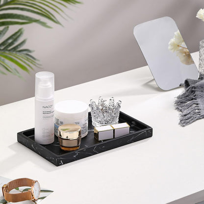 Luxspire Bathroom Vanity Tray, 8 x 4 inch Resin Kitchen Sink Tray for Soap Dispenser Bathroom Countertop Organizer Plate Holder for Perfume Soap Towel Bathroom Accessories, Mini, White Marble