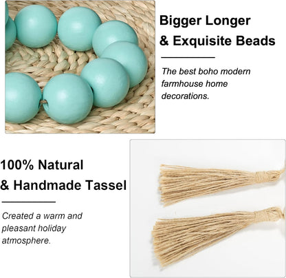 OMISHE Extra Large Wood Bead Garland with 1.6" Diameter Wooden Beads and Tassels, 41" Long Rustic Farmhouse Country Decorative Beads for Home Tiered Tray Decor, Natural Beige