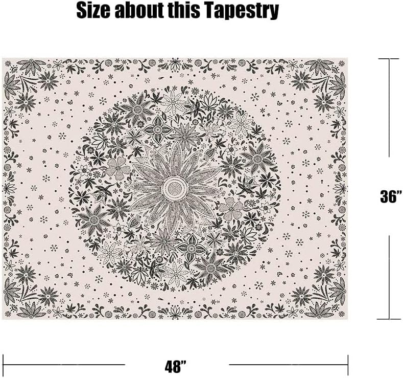 Neasow Bohemian Tapestry Wall Hanging, Beige White Floral Tapestry with Dotted Daisy Medallion Print Bedroom Boho Hippie Home Decor, 36×48 inches