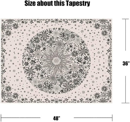 Neasow Bohemian Tapestry Wall Hanging, Beige White Floral Tapestry with Dotted Daisy Medallion Print Bedroom Boho Hippie Home Decor, 36×48 inches