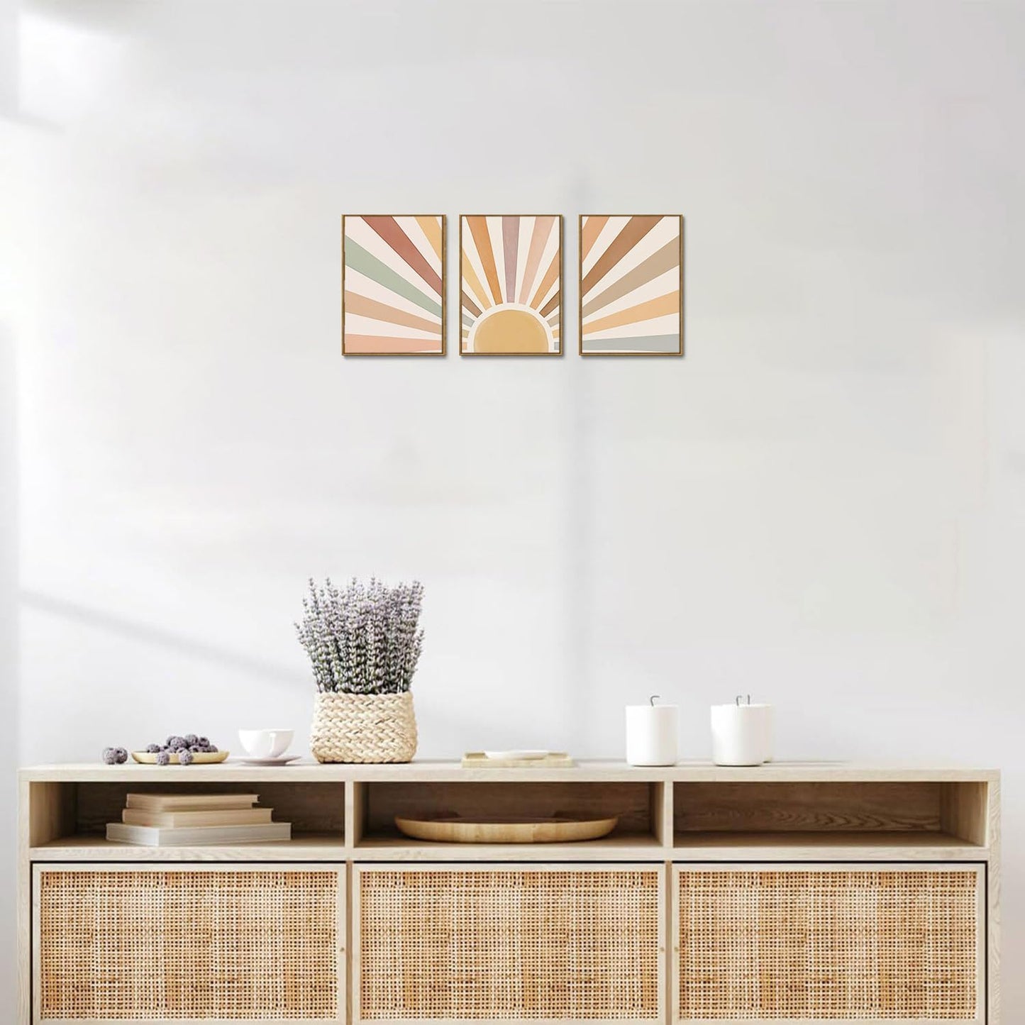 Bwodke Boho Wall Art, Framed Abstract Wall Art, Green Botanical Neutral Canvas Wall Decor, Large Mid Century Plant Pictures Set of 3, Modern Minimalist Paintings, for Bedroom Living Room Bathroom