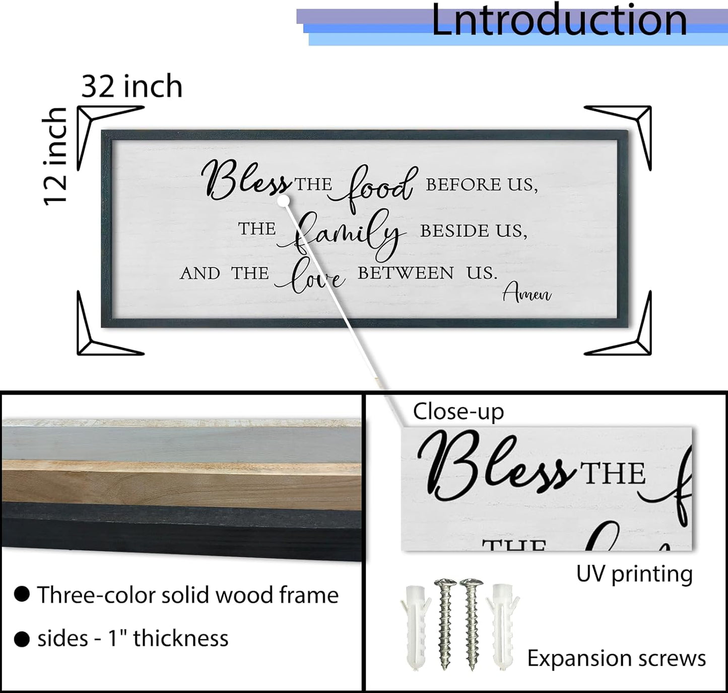 FZMHASLWW Gather Sign Wall Decor 32"×12" Large Wooden Framed for Dining Room Simple Home Kitchen Hanging Art (Wood)