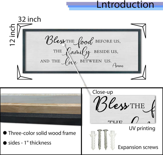 FZMHASLWW Gather Sign Wall Decor 32"×12" Large Wooden Framed for Dining Room Simple Home Kitchen Hanging Art (Wood)