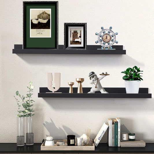 AZSKY Floating Shelves Wall Mounted Set of 2 Natural Wood Picture Shelves Wall Shelves for Bedroom Bathroom Living Room Kitchen Laundry Room Storage & Decoration 24 Inch