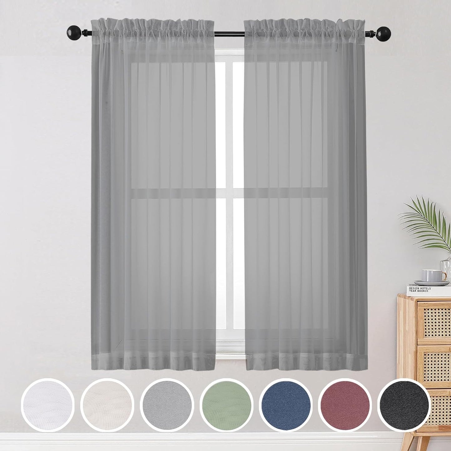 OWENIE Sheer Curtains 84 inches Long 2 Panels Set for Living Room/Bedroom, Rod Pocket Voile Sheer Panel Drapes, White, 2pcs, Each 42" W x 84" L - Colors A