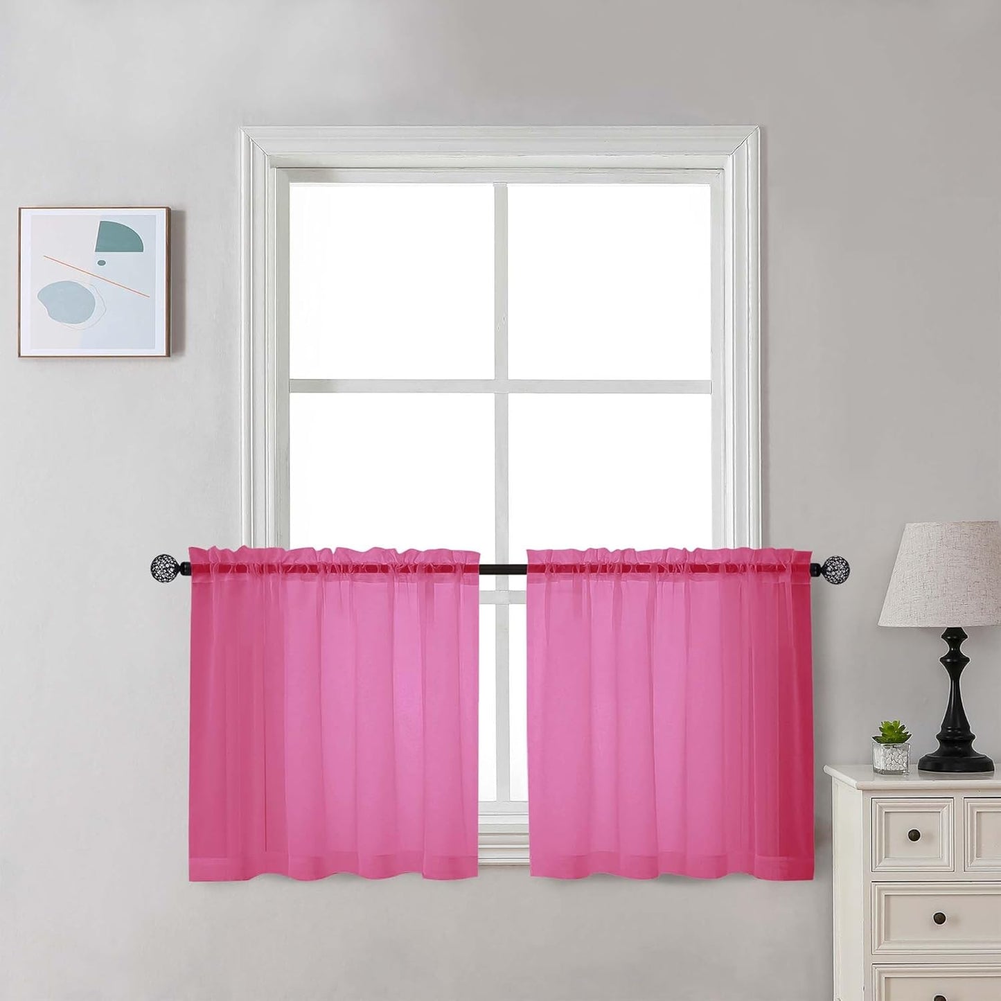 Chyhomenyc Sheer White Valances for Windows 2 Pack, Small Window Curtains for Living Room Bathroom Cafe Laundry Basement, Modern Top Dual Rod Pocket Voile Curtain, 42W x 14L inches, White - Colors A