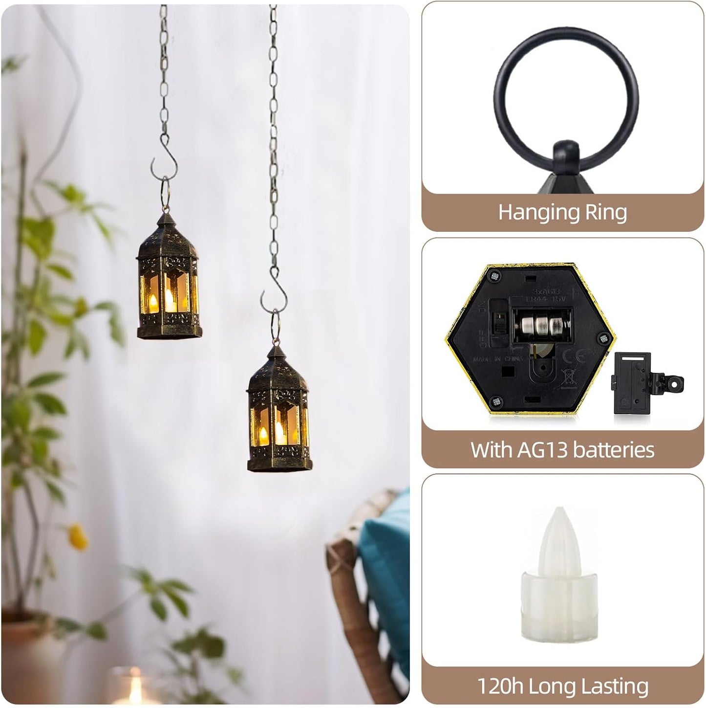 Mini Lanterns Decorative Indoor: 6 Pcs Black Small Hanging LED Lanterns for Centerpieces Wedding Table Decor Ramadan Enchanted Forest Decorations