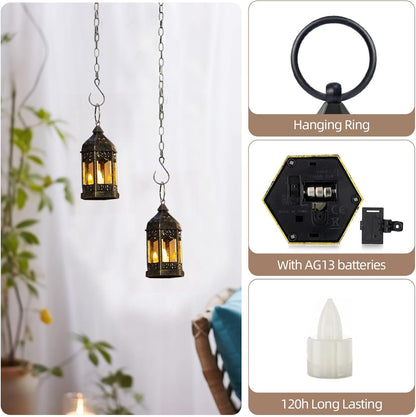 Mini Lanterns Decorative Indoor: 6 Pcs Black Small Hanging LED Lanterns for Centerpieces Wedding Table Decor Ramadan Enchanted Forest Decorations