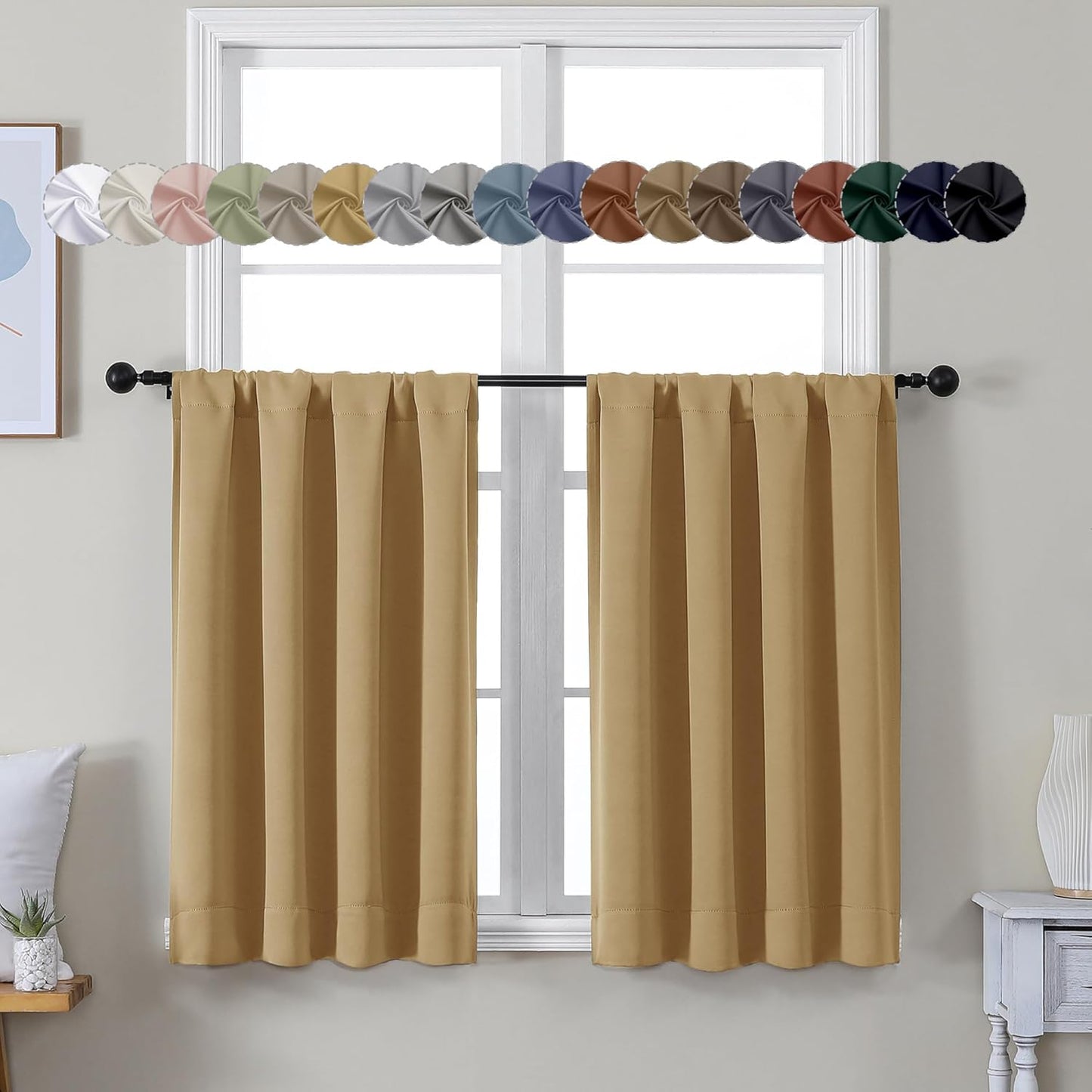 Simplebrand Ava Sage Green Blackout Curtains for Bedroom 63 Inch Length 2 Panels Set, Solid Thermal Insulated Energy Saving Rod Pocket Window Treatment Curtains Blackout Drapes, W40 x L63 Inch, Sage - Colors A