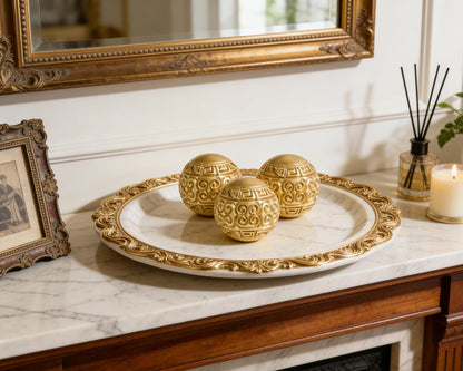 3 Pack Gold Decorative Ball for Centerpiece Bowls, 3 inch Orbs Spheres for Home Living Room Coffee Table Centerpieces Shelf Decoration