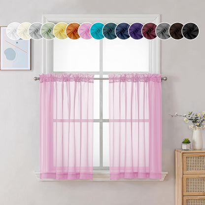 Chyhomenyc Sheer White Valances for Windows 2 Pack, Small Window Curtains for Living Room Bathroom Cafe Laundry Basement, Modern Top Dual Rod Pocket Voile Curtain, 42W x 14L inches, White - Colors A