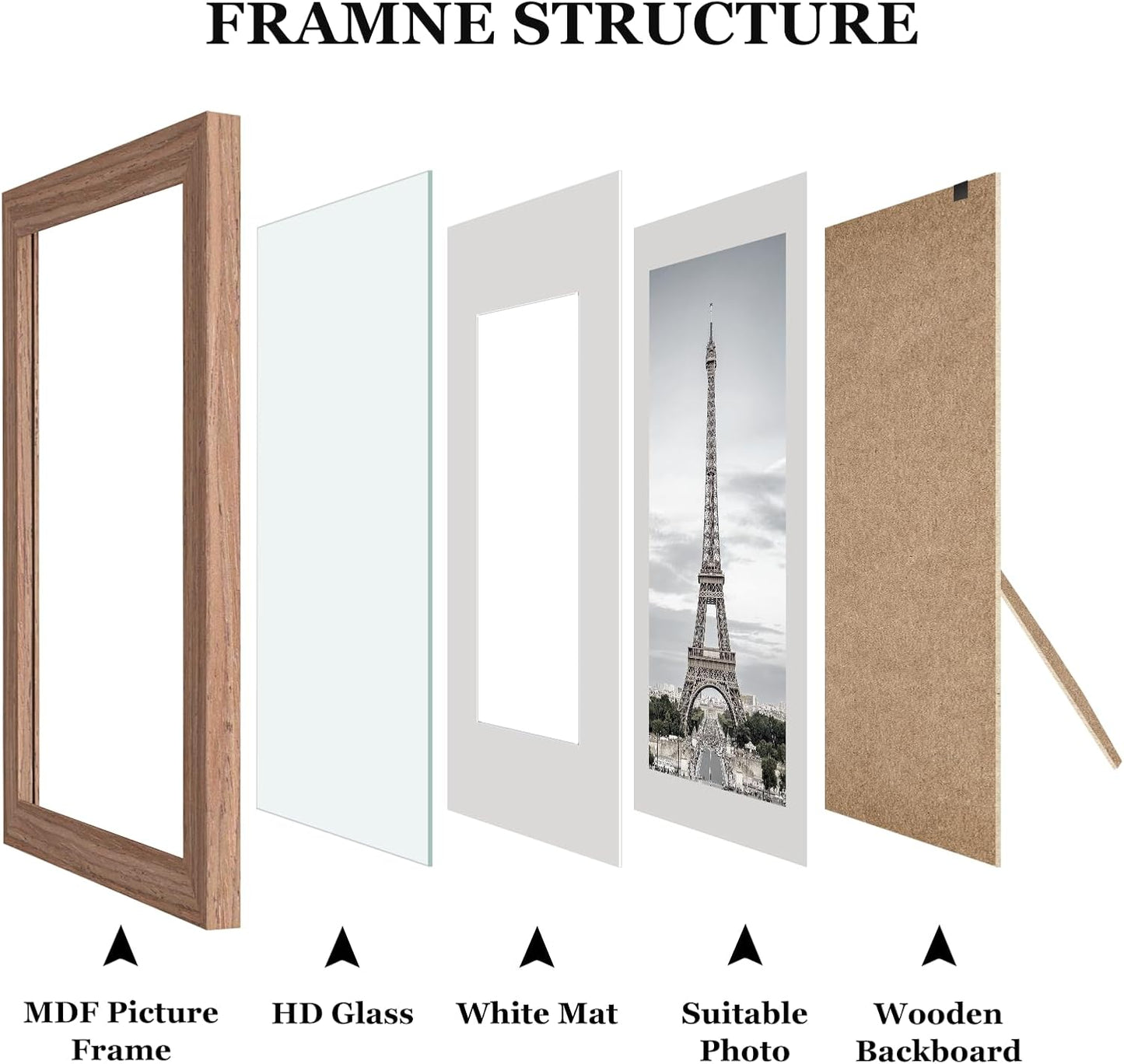 Povrgive Picture Frames, Made of Real Glass and Wooden Frame, Gallery Photo Frames Set of 10 for Collage Wall Decor, Multi Sizes Including 8x10, 5x7, 4x6 for Mounting or Tabletop Display, Wood