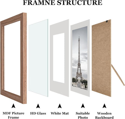 Povrgive Picture Frames, Made of Real Glass and Wooden Frame, Gallery Photo Frames Set of 10 for Collage Wall Decor, Multi Sizes Including 8x10, 5x7, 4x6 for Mounting or Tabletop Display, Wood