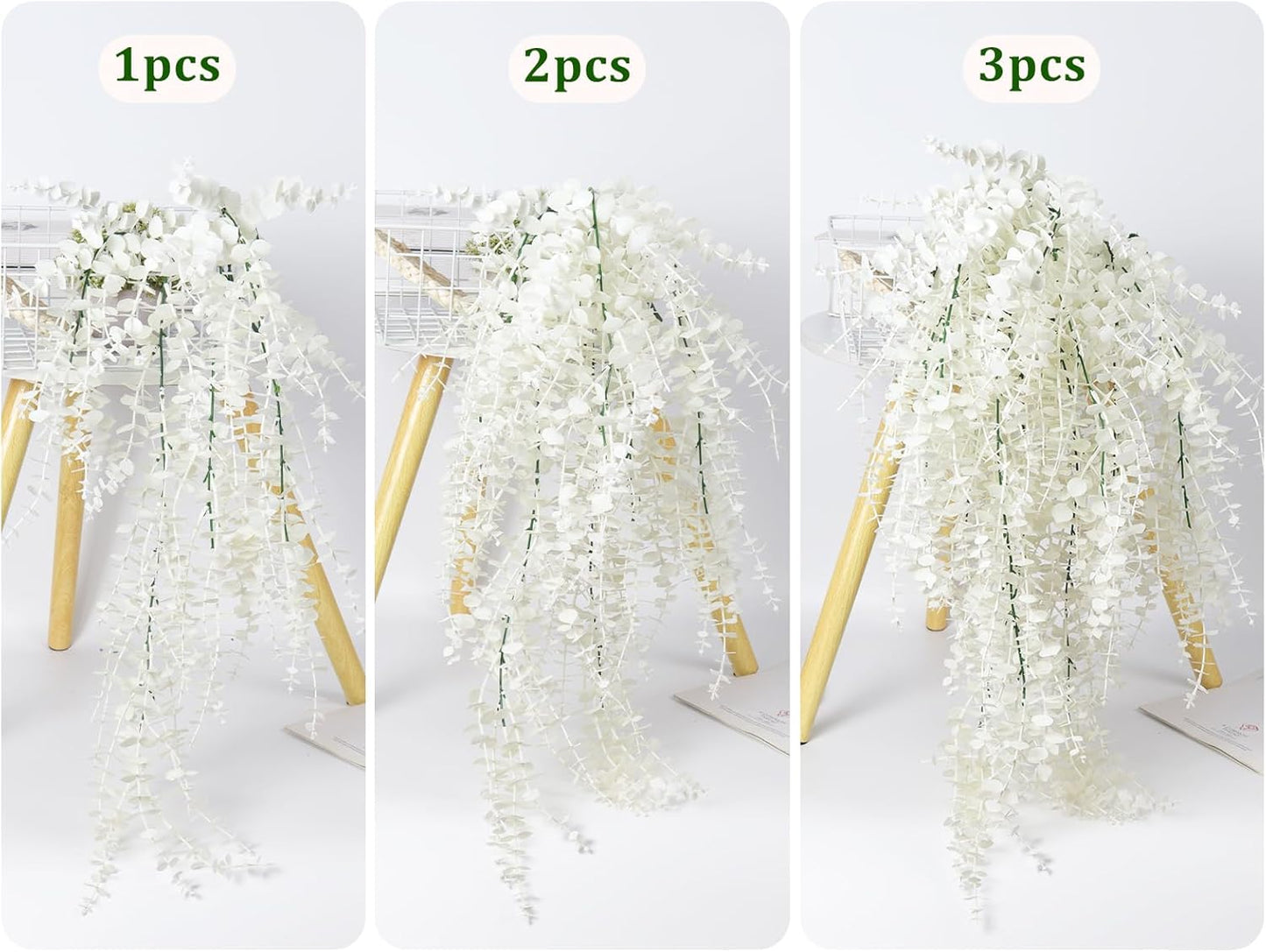 RECUTMS Artificial Hanging Plants Fake Hanging Plant Faux Eucalyptus Leaf Greenery Vine Outdoor UV Resistant Plastic Plants Home Garden Wedding Party Indoor Outdoor Decorations(White)